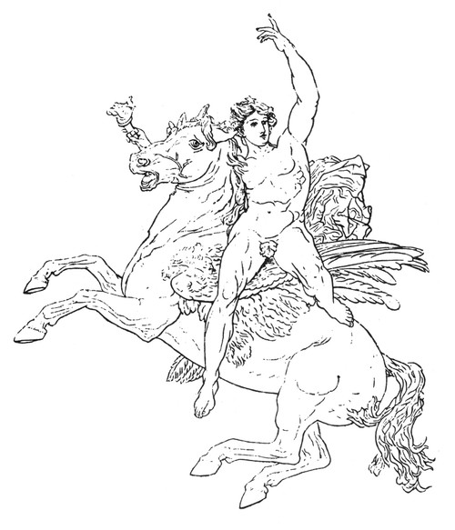 Mythology: Pegasus. /Npegasus And The Genie Of Art. Line Drawing After An Antique French Engraving. Poster Print by Granger Collection - Item # VARGRC0000702