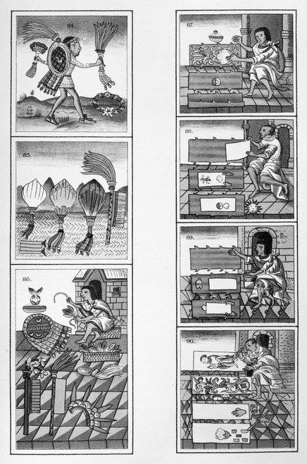 Aztec Craftsmen. /Nan Aztec Feather Headdress Maker And A Painter. Drawing From The Codex Florentino, Compiled By Bernardino De Sahagun, C1540. Poster Print by Granger Collection - Item # VARGRC0167559