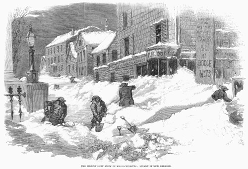 Massachusetts: Blizzard. /N'The Recent Deep Snow In Massachusetts: Street Scene In New Bedford.' Wood Engraving, American, 1857. Poster Print by Granger Collection - Item # VARGRC0079537