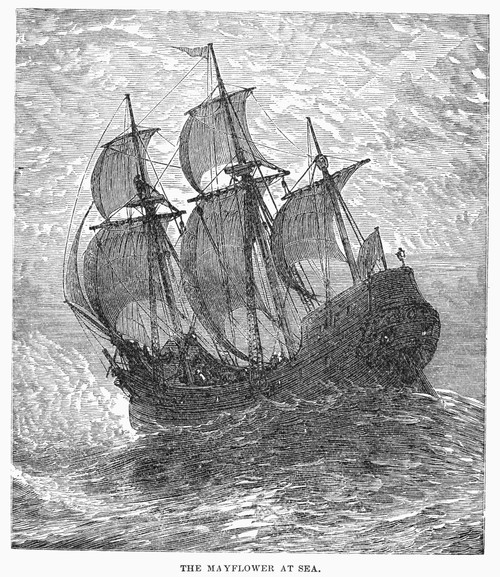 Mayflower At Sea, 1620. /Nthe Mayflower At Sea During The Pilgrims' Voyage To America. Wood Engraving, American, Late 19Th Century. Poster Print by Granger Collection - Item # VARGRC0102923
