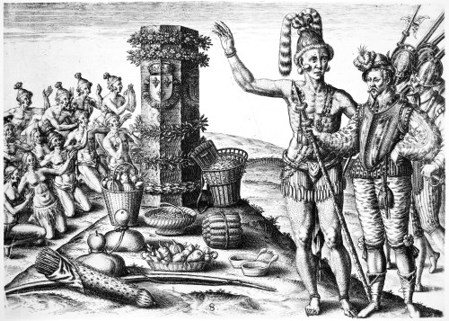 De Bry: Florida Native Americans. /Nrene De Laudonniere And The Florida Native Americans. Copper Engraving, 1591, By Theodor De Bry After Jacques Le Moyne De Morgues. Poster Print by Granger Collection - Item # VARGRC0013396