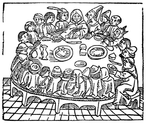 The Canterbury Tales. /Nthe Pilgrims At Table. Woodcut From William Caxton'S Second Edition Of Chaucer'S 'Canterbury Tales,' C1484. Poster Print by Granger Collection - Item # VARGRC0057218