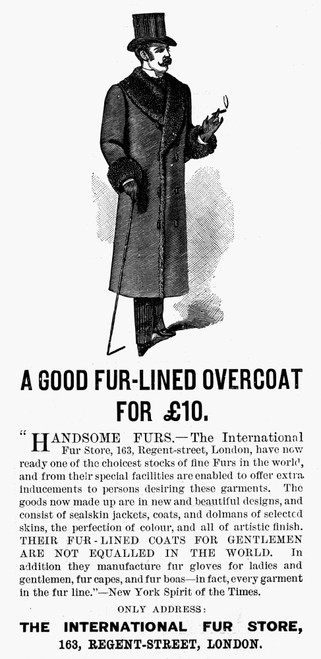 Man'S Overcoat, 1888. /Nadvertisemnet From An English Newspaper Of 1888, For A Man'S Fur-Lined And Fur-Trimmed Overcoat. Poster Print by Granger Collection - Item # VARGRC0093534