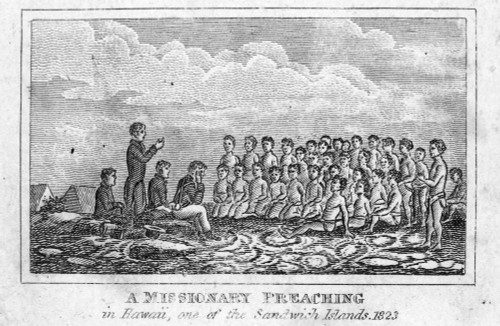 Hawaiian Missionary, 1823. /Na Missionary Preaching In Hawaii In 1823. Line Engraving, American, 1832. Poster Print by Granger Collection - Item # VARGRC0005072