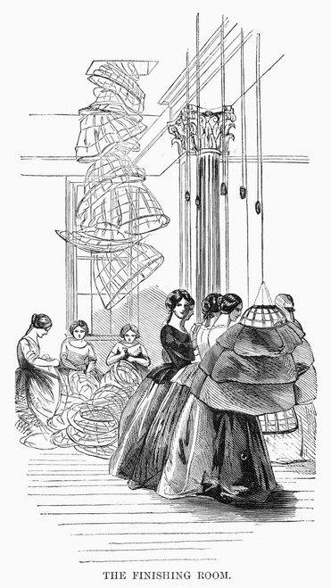 Skirt Factory, 1859. /Nthe Finishing Room, Hoops Descending From Above, At Douglas & Sherwood'S Skirt Manufactory In New York City. Wood Engraving, American, 1859. Poster Print by Granger Collection - Item # VARGRC0089329 Skirt Factory, 1859. /Nthe Finishing Room, Hoops Descending From Above, At Douglas & Sherwood'S Skirt Manufactory In New York City. Wood Engraving, American, 1859. Poster Print by Granger Collection - Item # VARGRC0089329