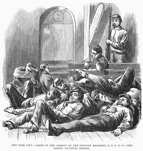 Great Railroad Strike, 1877. /Nnew York National Guardsmen Resting At An Armory In New York City, Awaiting Orders, July 1877. Wood Engraving From A Contemporary American Newspaper. Poster Print by Granger Collection - Item # VARGRC0096189