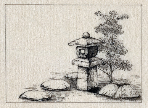 Japan: Garden Ornament. /Njapanese Ornamental Stone Lantern Post In A Garden Setting, Next To A Tall Bush And Small Stones. Pen And Ink Drawing, C1878, Possibly By Kano. Poster Print by Granger Collection - Item # VARGRC0127340