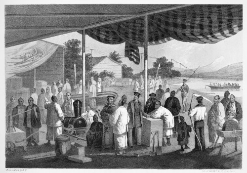Perry In Japan, 1852-54. /Ncommodore Matthew Calbraith Perry'S Expedition To Japan, 1852-54. 'Delivering Of The American Presents At Yokohama.' Lithograph, American, 1855. Poster Print by Granger Collection - Item # VARGRC0002737