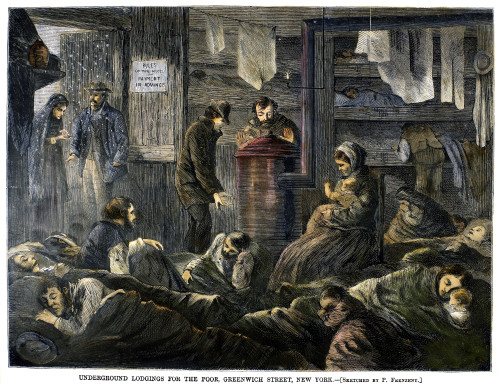 New York: Poverty, 1869. /Nunderground Lodgings For The Poor On Greenwich Street In New York City. Wood Engraving, American, 1869. Poster Print by Granger Collection - Item # VARGRC0081452