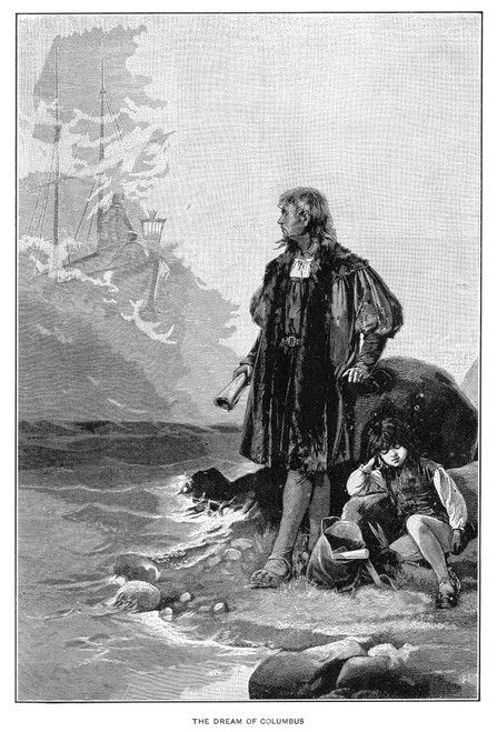 Christopher Columbus /N(1451-1506). Italian Navigator. Columbus Dreams Of His Ship And Completing Voyages Across The Atlantic Ocean. Engraving, C1900. Poster Print by Granger Collection - Item # VARGRC0619831