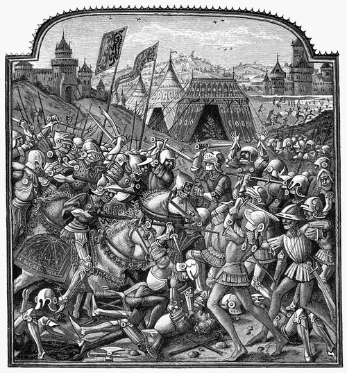 France: Battle, C1400. /Nbattle Scene With Knights And Infantry. Wood Engraving After A Miniature Illumination From 'Chronicles' By Jean Froissart (C1322-C1410). Poster Print by Granger Collection - Item # VARGRC0016987