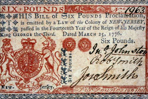 Colonial Currency, 1776. /Ndetail From A Six-Pound Bill Of Credit Issued By The Colony Of New Jersey, 25 March 1776. Poster Print by Granger Collection - Item # VARGRC0022233