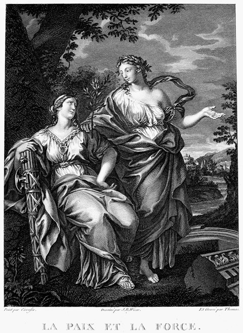 Allegory: Peace And Power. /Nline Engraving, French, Early 19Th Century, After A Painting By Ciro Ferri (1634-1689). Poster Print by Granger Collection - Item # VARGRC0076947 Allegory: Peace And Power. /Nline Engraving, French, Early 19Th Century, After A Painting By Ciro Ferri (1634-1689). Poster Print by Granger Collection - Item # VARGRC0076947