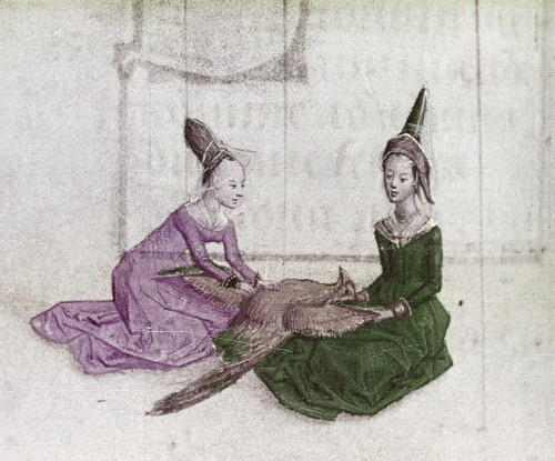 Two Ladies, 15Th Century. /Ntwo Ladies Examine A Dead Game Bird. Illumination From A Flemish Book Of Hours Made For Engelbert Ii Of Nassau, 1485-90. Poster Print by Granger Collection - Item # VARGRC0116957