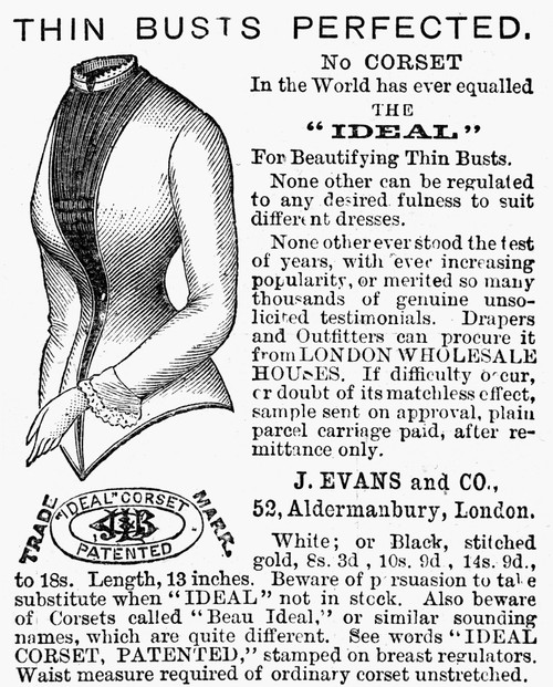 Advertisement: Corset. /Nadvertisement From An English Newspaper Of 1885, For The 'Ideal' Corset That 'Beautifies Thin Busts.' Poster Print by Granger Collection - Item # VARGRC0094039