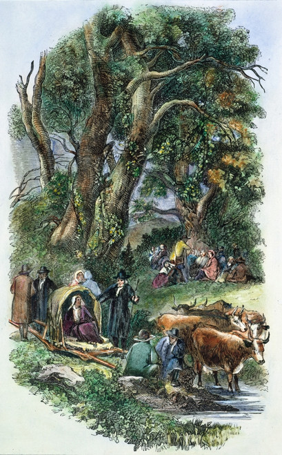 Hooker & Congregation. /Nthomas Hooker And His Congregation Emigrating To Connecticut In 1636. Wood Engraving, 19Th Century. Poster Print by Granger Collection - Item # VARGRC0009512