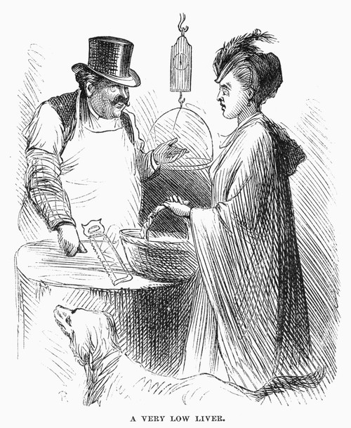 Butchershop, 1871. /N'A Very Low Liver.' A Butchershop On The Bowery, New York City. Wood Engraving, 1871. Poster Print by Granger Collection - Item # VARGRC0091214