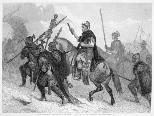 Hannibal (247-183 B.C.). /Ncarthaginian General. Hannibal And His Army Crossing The Alps In 218 B.C. Steel Engraving, American, 1870. Poster Print by Granger Collection - Item # VARGRC0004835