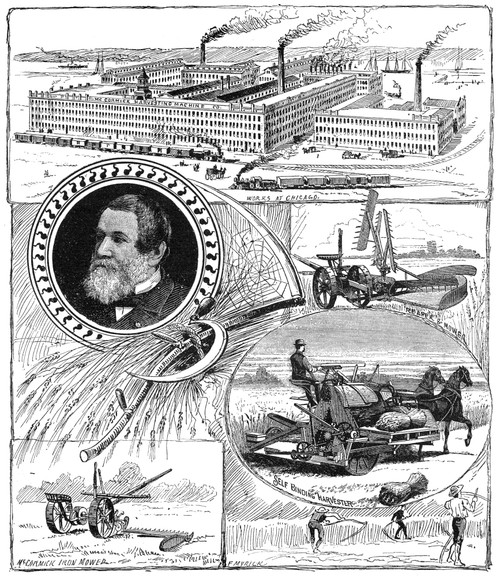 C.H. Mccormick (1809-1884). /Namerican Inventor And Industrialist. Mccormick, His Factory At Chicago, And Three Of His Agricultural Machines: Line Engraving, Late 19Th Century. Poster Print by Granger Collection - Item # VARGRC0064457
