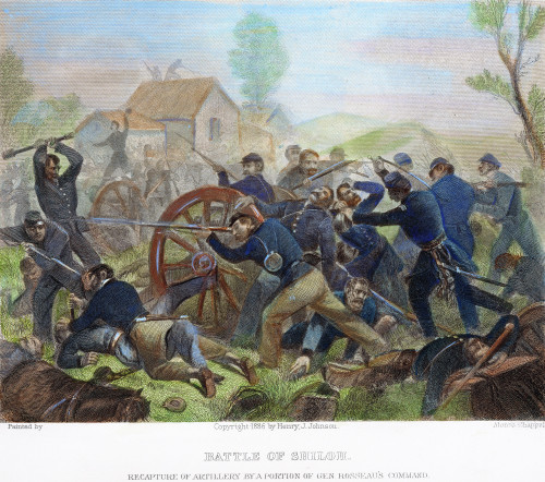 Battle Of Shiloh, 1862. /Nrecapture Of Artillery By Union Forces During The Battle Of Shiloh, Tennessee, 6-7 April 1862: Steel Engraving, American, 1886. Poster Print by Granger Collection - Item # VARGRC0049246