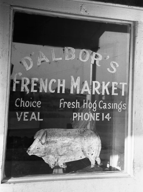 Store Window, 1938. /Nd'Albor'S French Meat Market Window, New Iberia, Louisiana. Photograph By Russell Lee, November 1938. Poster Print by Granger Collection - Item # VARGRC0121454