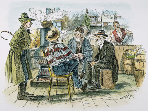 Country Store, 1894. /Ntownsfolk Gathered Around The Woodstove Of A Country Store. American Cartoon, 1894. Poster Print by Granger Collection - Item # VARGRC0030909