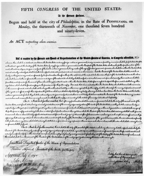Alien Friends Act, 1798. /Nofficially 'An Act Concerning Aliens,' The Second Of Four Alien And Sedition Acts Signed By President John Adams In 1798. Poster Print by Granger Collection - Item # VARGRC0128509