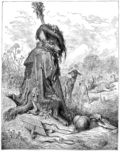 La Fontaine: Fables. /N'The Wolf Turned Shepherd.' Wood Engraving After Gustave Dor_ For Jean De La Fontaine'S Fable, C1870. Poster Print by Granger Collection - Item # VARGRC0069462