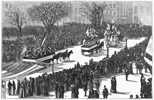 Peace Jubilee, 1871. /Nprocession Of The Grand German Peace Jubilee Passing In Front Of Cty Hall, New York City, 10 April 1871. Contemporary American Wood Engraving. Poster Print by Granger Collection - Item # VARGRC0355212