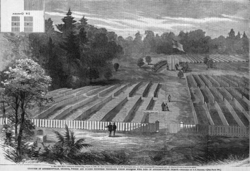 Andersonville Cemetery. /Nview Of The Cemetery At Andersonville, Georgia, Where 14,000 Union Soldiers Who Died In Andersonville Prison Are Buried. Wood Engraving, American, 1865. Poster Print by Granger Collection - Item # VARGRC0115432