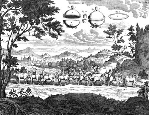 Von Guericke: Air Pressure. /Notto Von Guericke'S Most Celebrated Experiment On Air Pressure Utilizing The Magdeburg Hemispheres. Copper Engraving From His 'Experimenta Nova,' Amsterdam, 1672. Poster Print by Granger Collection - Item # VARGRC0006954