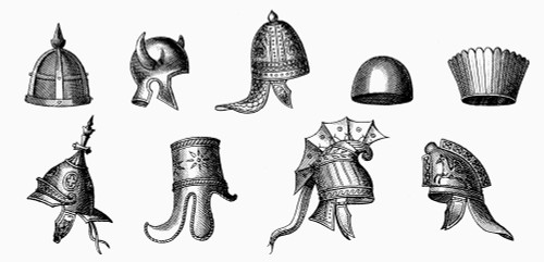 Ancient Persian Helmets. /Nvarious Ancient Persian Helmets. Line Engravings. Poster Print by Granger Collection - Item # VARGRC0101624