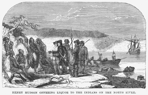 Henry Hudson (D. 1611). /Nenglish Navigator. 'Henry Hudson Offering Liqour To The Native Americans On The North River.' Wood Engraving, 19Th Century. Poster Print by Granger Collection - Item # VARGRC0069292