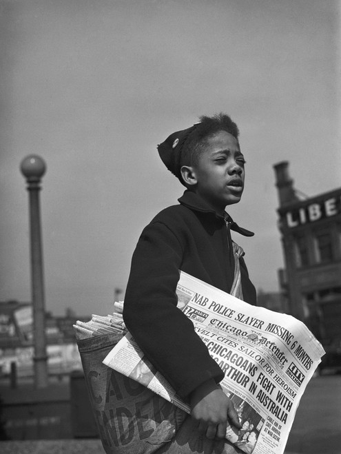 Chicago: Newsboy, 1942. /Nnewsboy Selling The Chicago Defender, A Leading African American Newspaper In Chicago, Illinois. Photograph By Jack Delano, April 1942. Poster Print by Granger Collection - Item # VARGRC0122605