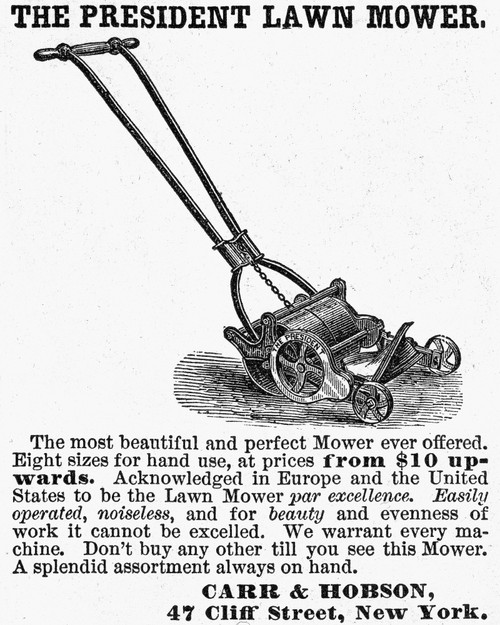 Lawn Mower Ad, 1878. /Namerican Newspaper Advertisement For The President Lawn Mower, 1878. Poster Print by Granger Collection - Item # VARGRC0130340