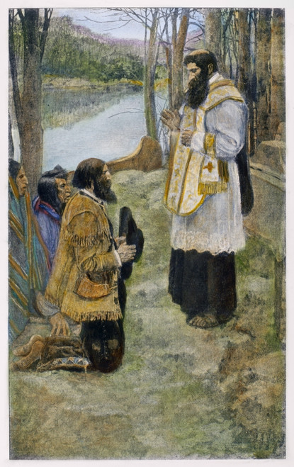 Louis Hennepin (1640-1701). /Nfrench Missionary And Explorer In America. Father Hennepin Celebrating Mass In The Wilderness, C1680. Illustration, 1897, After Howard Pyle. Poster Print by Granger Collection - Item # VARGRC0104747