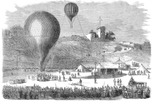 Paris: Post-Balloon, 1870. /Ndeparture From Montmartre Of A Post-Balloon At Place Saint-Pierre During The Franco-Prussian War. Wood Engraving, French, 1870. Poster Print by Granger Collection - Item # VARGRC0003212