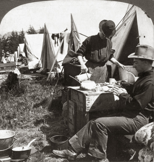 San Francisco Earthquake. /Na Couple Having A Meal In A Refugee Camp, Following The Earthquake Of 18 April 1906. Stereograph, 1906. Poster Print by Granger Collection - Item # VARGRC0119408