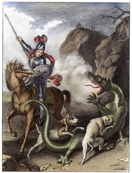 Saint George & The Dragon. /Nsaint George And The Dragon. Colored Engraving, German, 19Th Century. Poster Print by Granger Collection - Item # VARGRC0079010