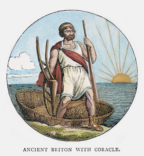 Ancient Briton And Coracle. /Nan Ancient Briton With His Coracle, As Observed By Roman Invaders Of The 1St Century A.D. Line Engraving, 19Th Century. Poster Print by Granger Collection - Item # VARGRC0057737
