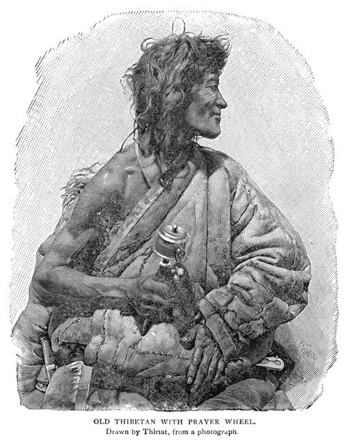 Tibetan With Prayer Wheel. /Nwood Engraving, Late 19Th Century. Poster Print by Granger Collection - Item # VARGRC0067944 Tibetan With Prayer Wheel. /Nwood Engraving, Late 19Th Century. Poster Print by Granger Collection - Item # VARGRC0067944
