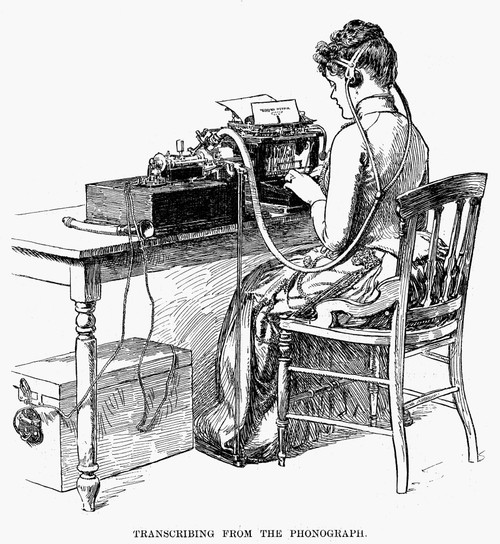 Phonograph: Transcribing. /Ntranscribing From The Phonograph. Line Engraving, C1878. Poster Print by Granger Collection - Item # VARGRC0096946