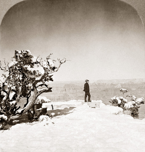 Grand Canyon: Sightseer. /Na Man Standing In The Snow On Granger Point As He Looks Out Over The Grand Canyon In Arizona. Stereograph, 1906. Poster Print by Granger Collection - Item # VARGRC0260404