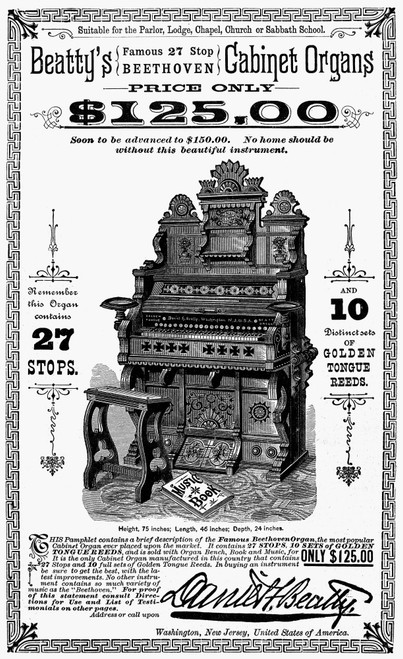 Organ Ad, 19Th Century. /Namerican Advertisement For Beatty'S Cabinet Organs, 19Th Century. Poster Print by Granger Collection - Item # VARGRC0096981