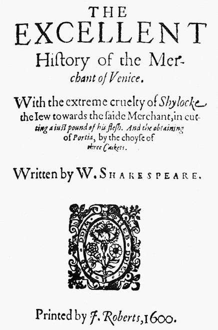 Merchant Of Venice. /Ntitle Page Of The First Publication In Quarto, 1600, Of William Shakespeare'S 'Merchant Of Venice'. Poster Print by Granger Collection - Item # VARGRC0048955