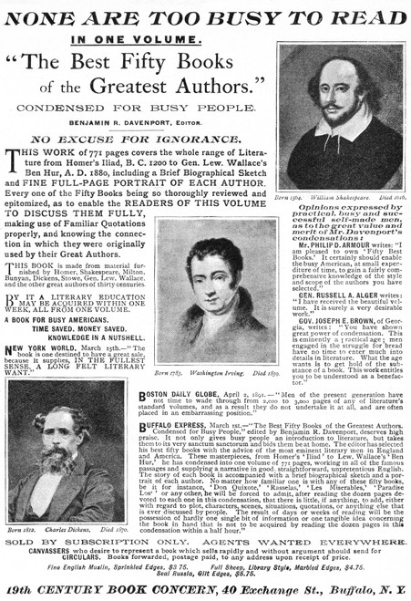 Ad: Abridged Literature. /Namerican Magazine Advertisement For An Abridged Volume Of The Fifty Greatest Books In History, Late 19Th Century. Poster Print by Granger Collection - Item # VARGRC0322419