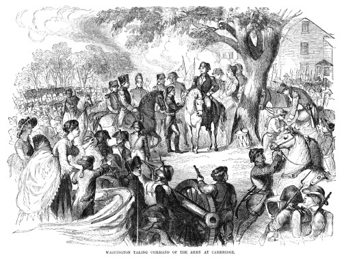 George Washington, 1775. /Ngeneral George Washington Taking Command Of The Continental Army On The Common At Cambridge, Massachusetts, 3 July 1775. Wood Engraving, American, 1855. Poster Print by Granger Collection - Item # VARGRC0370950