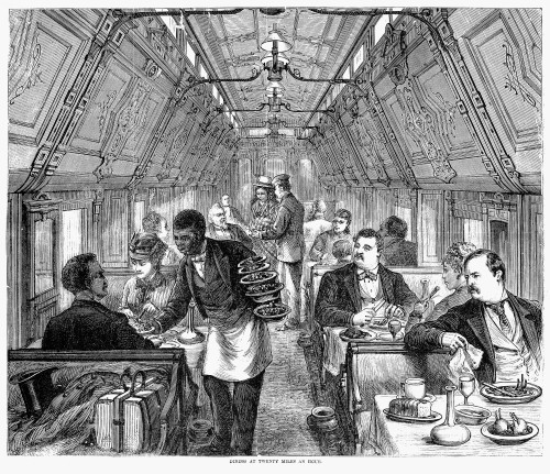 Pullman Car, 1877. /Ndining At Twenty Miles An Hour West Of Chicago, Illinois, In A Pullman Dining Car. Wood Engraving From An American Newspaper, 1877. Poster Print by Granger Collection - Item # VARGRC0032908