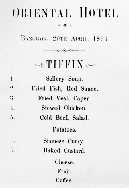 Bangkok Hotel: Menu, 1894. /Ntiffin Menu From The Oriental Hotel In Bangkok, Thailand (Then Siam), 1894./Ntiffin Was Served Around 5 P.M., Followed By Dinner. Poster Print by Granger Collection - Item # VARGRC0126862