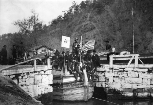Coxey'S Army, 1894. /Ncoxey'S Army Enters Washington, D.C. Carl Browne (Standing Center) And Part Of The 'Army' Is Shown On A Barge At A Lock In The Chesapeake & Ohio Canal. Poster Print by Granger Collection - Item # VARGRC0005704
